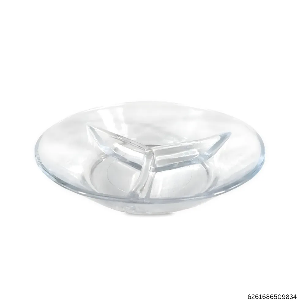 Corallo Glass Serving Dish with 3 Compartments | 233ml Clear Pressed Glass Plate | Condiment, Appetizer & Salad Tray