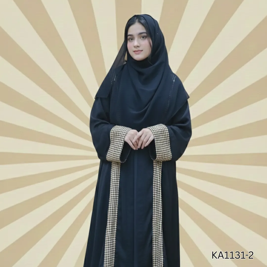 Golden Gleam Abaya | Upper Style Black Lava Silk Abaya with Golden Sitara Cutwork Detailing | Elegant Semi-Formal Abaya Upper