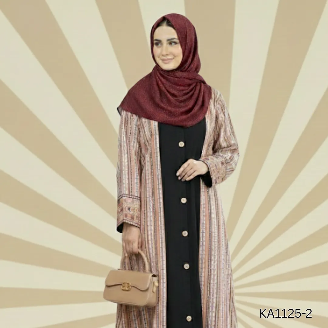 Black Swan Abaya – Front Closed | Jacket-Style Printed Georgette with Embellished Buttons | Semi-Formal Wear