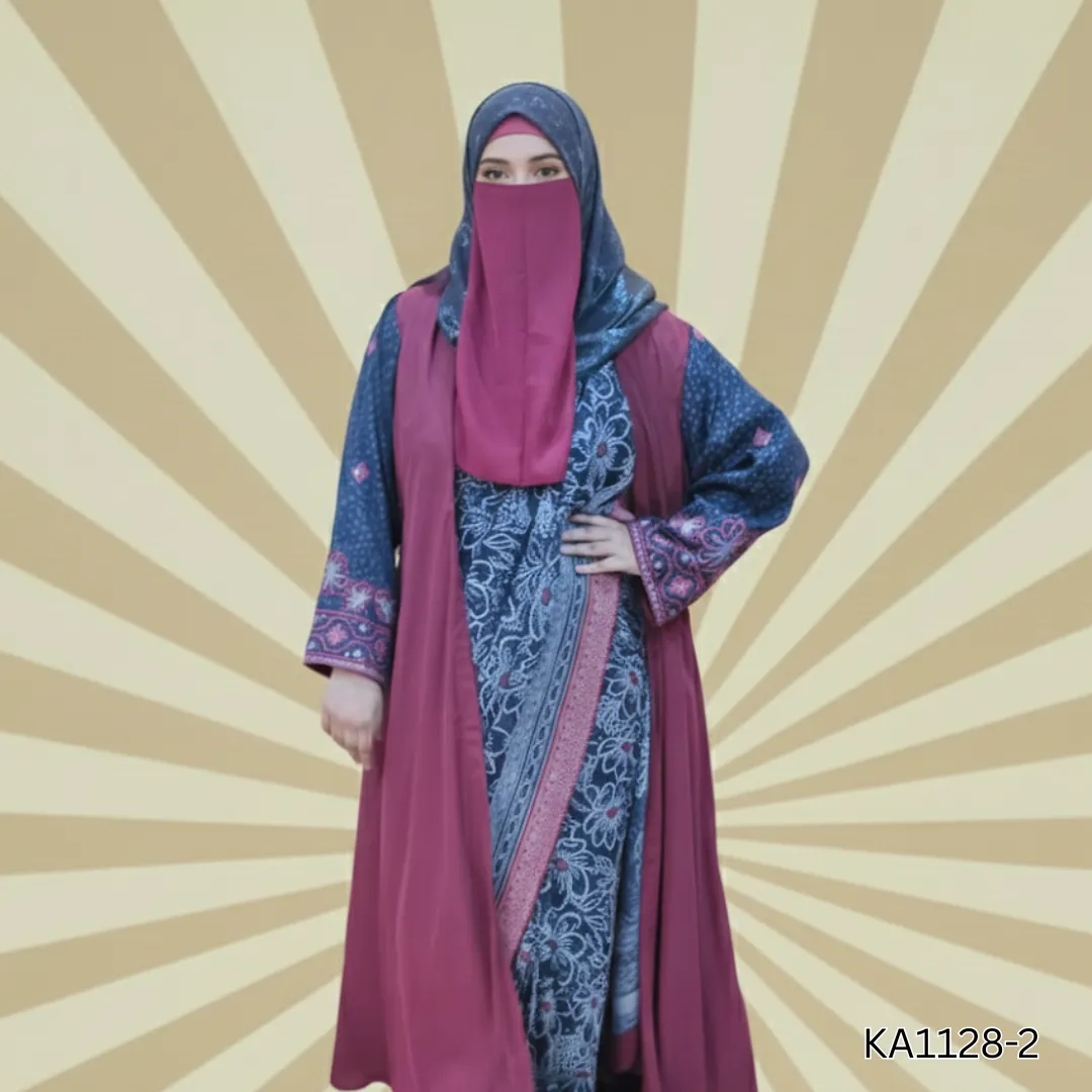 Rose Radiance Abaya | Saree-Style Chiffon Chunri Saree with Deep Crimson Georgette Upper & Embroidered Sleeves | Festive Semi-Formal Wear