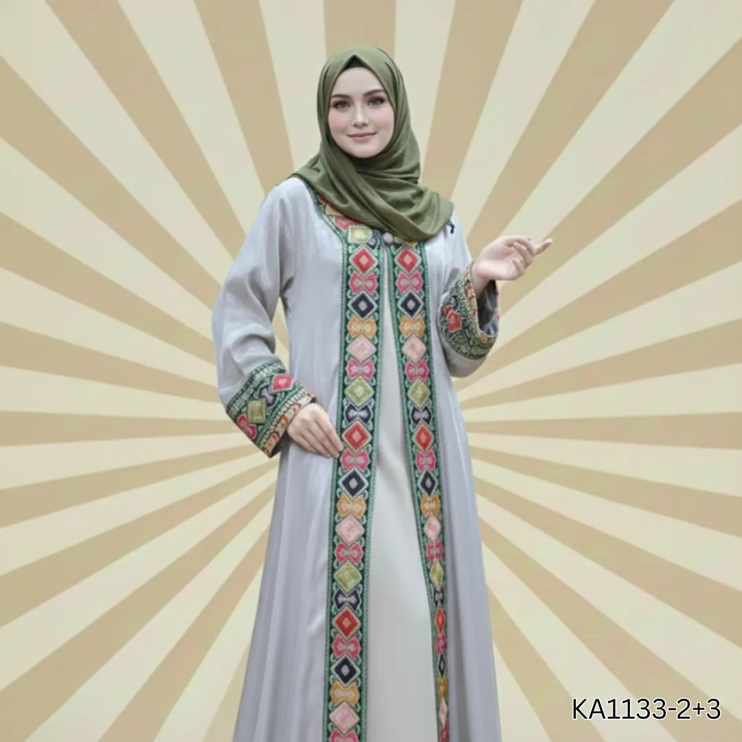 Noor-e-Bahar Abaya | Upper Style Lava Silk Abaya with Inner & Multicolor Traditional Embroidery | Elegant Semi-Formal Abaya