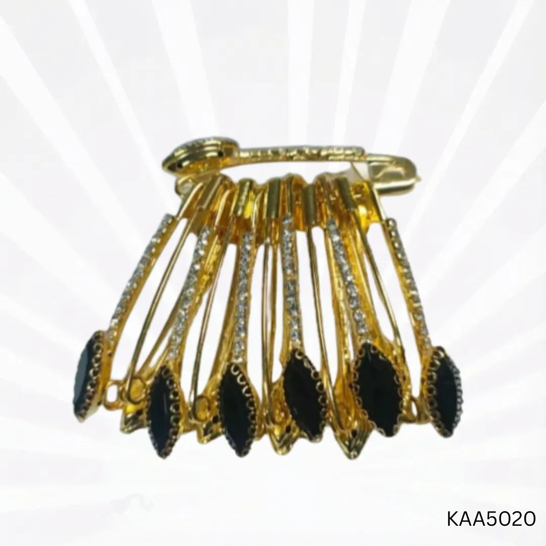 Fancy Golden Safety Pins | Elegant Black Stone Studded Secure Pins
