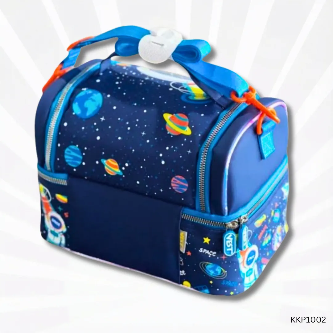 Astronaut Double Decker Kids Lunch Bag | Blue Insulated School Lunch Bag with Shoulder Strap