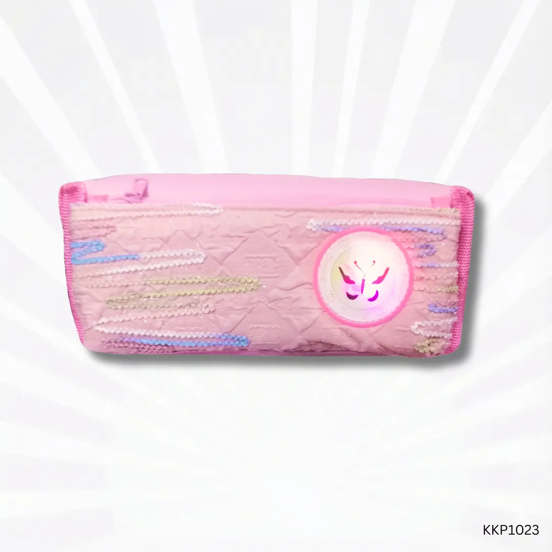 Pink Lighted Pencil Pouch for Kids | LED Press Light Double Zip School Pencil Case