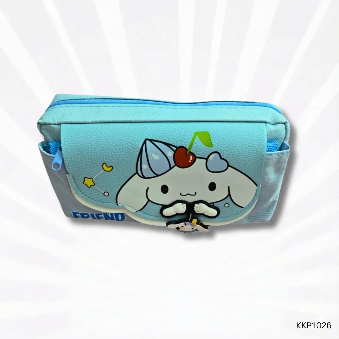 Friend Flip Pencil Pouch for Kids | Blue Cartoon Double Pocket School Pencil Case