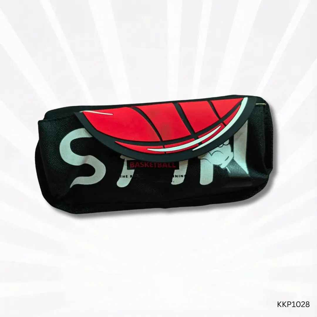 Sports Flip Pencil Pouch for Kids | Black & Red Football Theme Dual Pocket Pencil Case