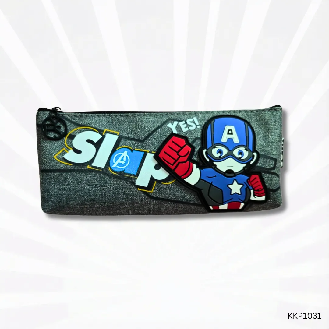 Superhero Zip Pencil Pouch for Kids | Grey Spiderman & Batman School Pencil Case