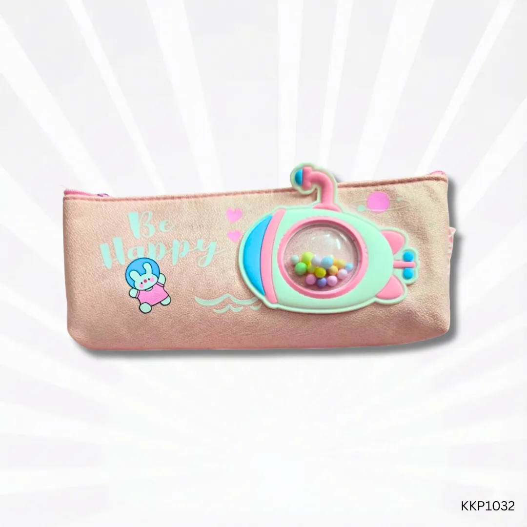 Submarine Fun Pencil Pouch for Kids | 3D Embossed Design with Colorful Beads Window