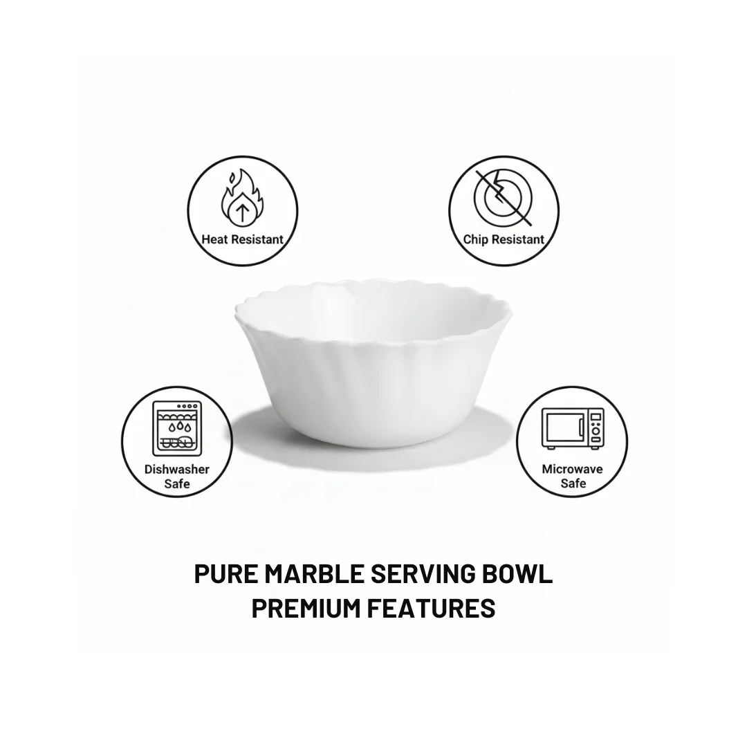 12 Pure White Marble Small Serving Bowl | Microwave & Oven Safe Round Bowl for Appetizers, Salads, Soups & Desserts 4 12 Pure White Marble Small Serving Bowl | Microwave & Oven Safe Round Bowl for Appetizers, Salads, Soups & Desserts - Image 4