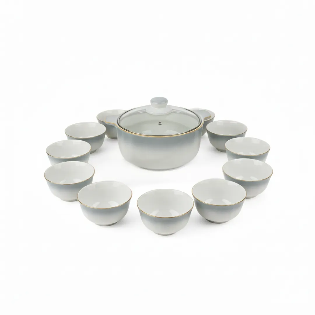 Privilege Ceramic Soup Set 15 Pieces | Luxury White & Gold Soup Tureen Set with Glass Lid for Serving & Dining 2 Privilege Ceramic Soup Set 15 Pieces | Luxury White & Gold Soup Tureen Set with Glass Lid for Serving & Dining - Image 2