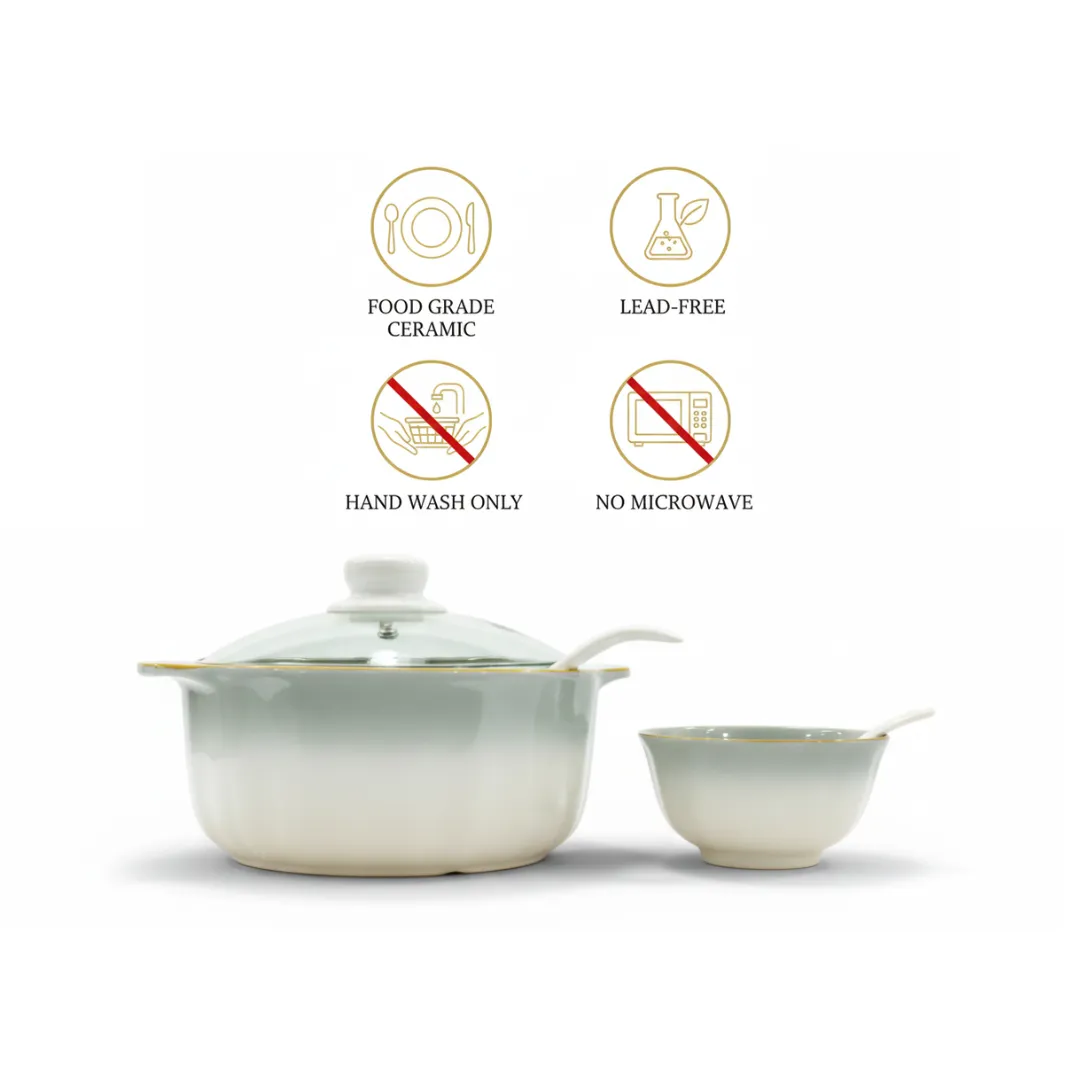 Privilege Ceramic Soup Set 15 Pieces | Luxury White & Gold Soup Tureen Set with Glass Lid for Serving & Dining 5 Privilege Ceramic Soup Set 15 Pieces | Luxury White & Gold Soup Tureen Set with Glass Lid for Serving & Dining - Image 5