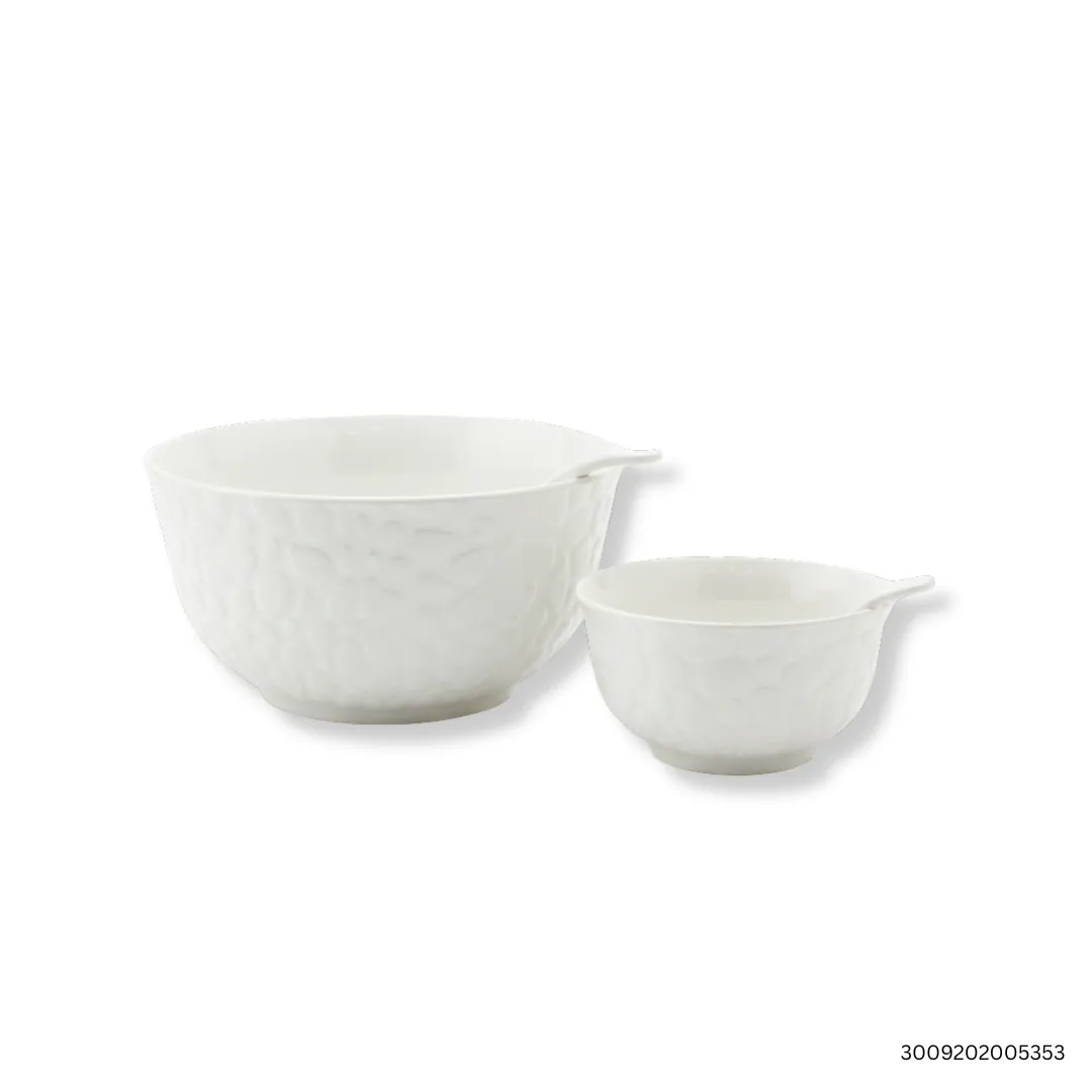 Ceramic Soup Set 14 Pieces with Spoons | White Embossed Bowls for Soup, Cereal, Ice Cream & Dessert Serving