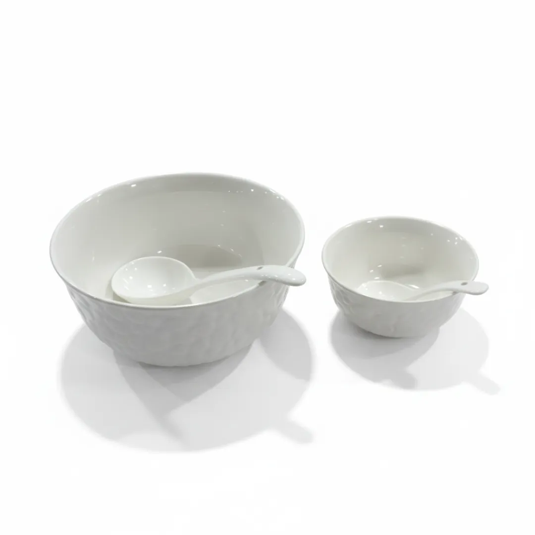 Ceramic Soup Set 14 Pieces with Spoons | White Embossed Bowls for Soup, Cereal, Ice Cream & Dessert Serving 2 Ceramic Soup Set 14 Pieces with Spoons | White Embossed Bowls for Soup, Cereal, Ice Cream & Dessert Serving - Image 2