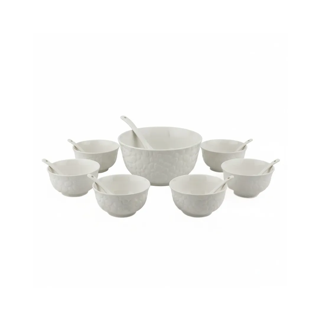 Ceramic Soup Set 14 Pieces with Spoons | White Embossed Bowls for Soup, Cereal, Ice Cream & Dessert Serving 3 Ceramic Soup Set 14 Pieces with Spoons | White Embossed Bowls for Soup, Cereal, Ice Cream & Dessert Serving - Image 3