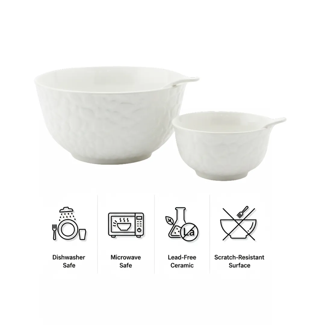 Ceramic Soup Set 14 Pieces with Spoons | White Embossed Bowls for Soup, Cereal, Ice Cream & Dessert Serving 5 Ceramic Soup Set 14 Pieces with Spoons | White Embossed Bowls for Soup, Cereal, Ice Cream & Dessert Serving - Image 5