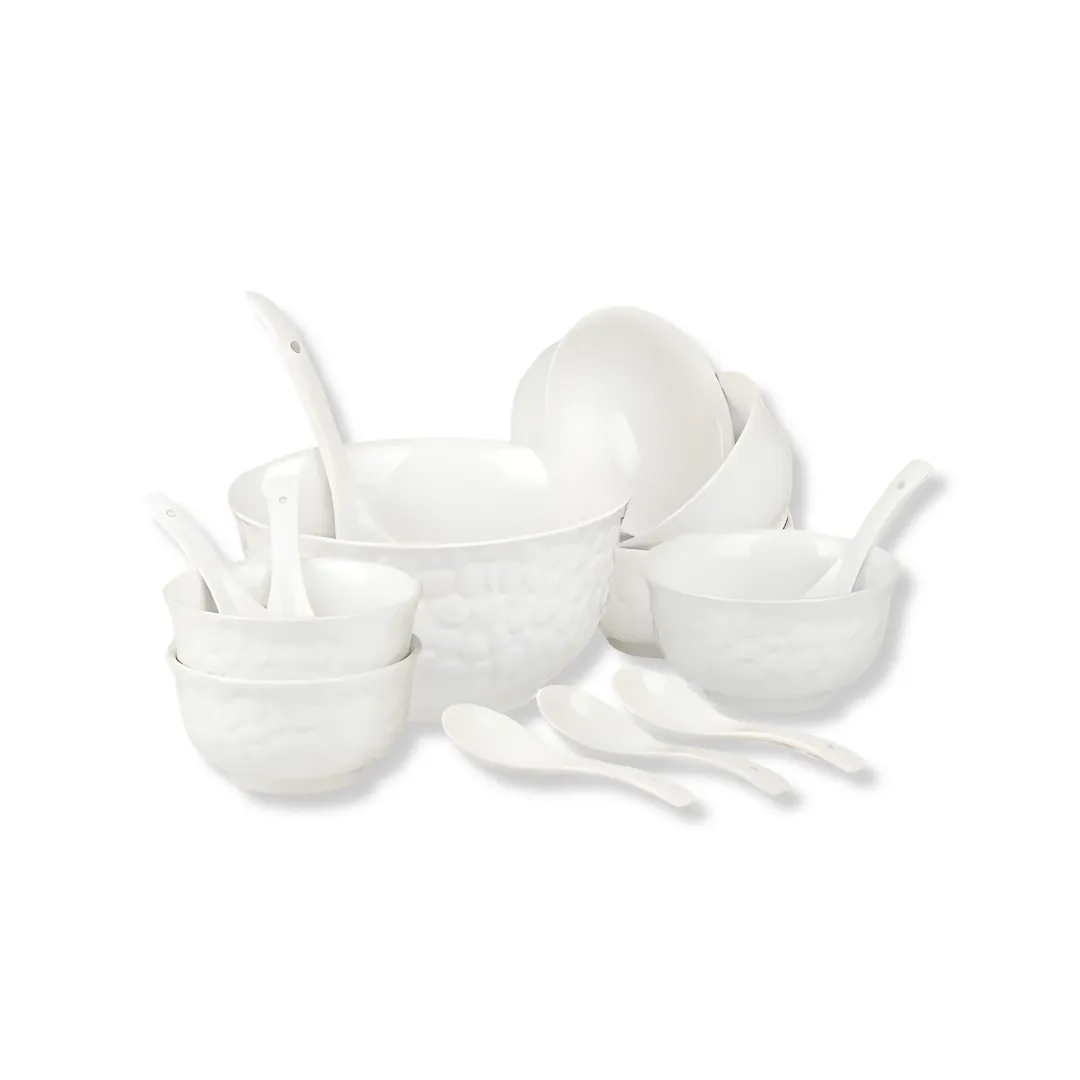 Ceramic Soup Set 14 Pieces with Spoons | White Embossed Bowls for Soup, Cereal, Ice Cream & Dessert Serving 4 Ceramic Soup Set 14 Pieces with Spoons | White Embossed Bowls for Soup, Cereal, Ice Cream & Dessert Serving - Image 4