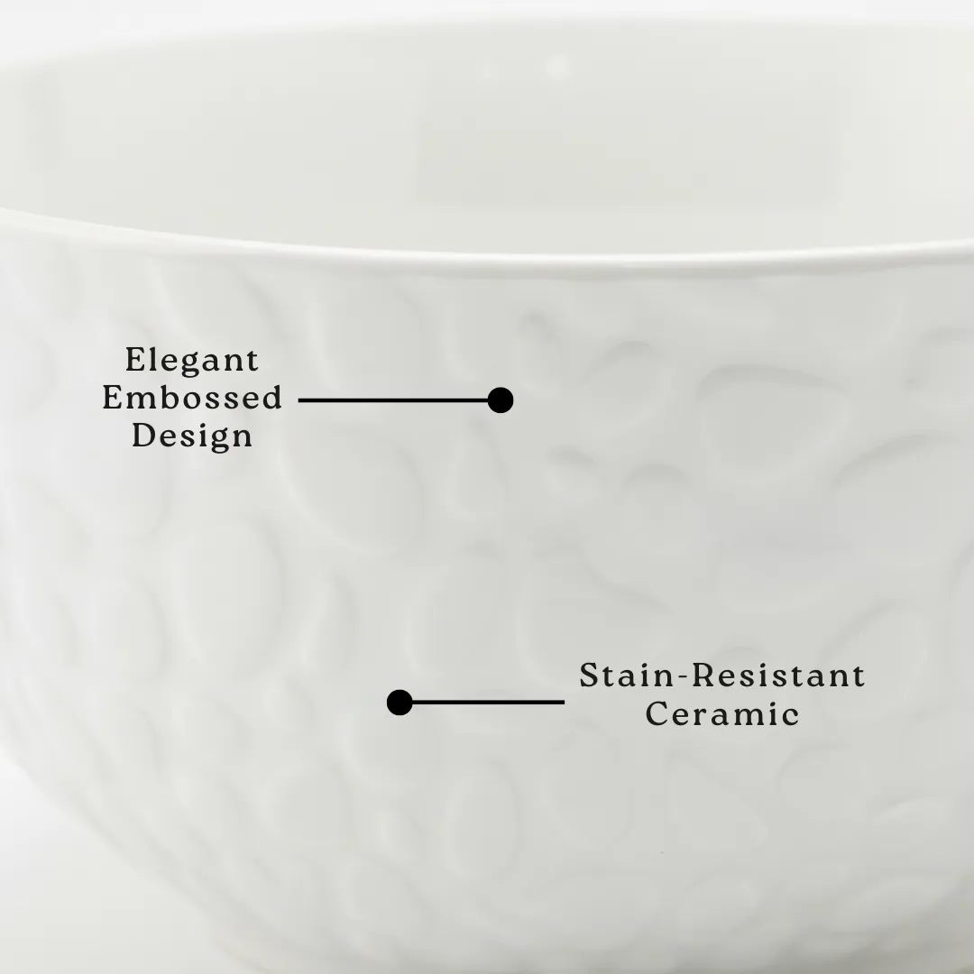 Ceramic Soup Set 14 Pieces with Spoons | White Embossed Bowls for Soup, Cereal, Ice Cream & Dessert Serving 6 Ceramic Soup Set 14 Pieces with Spoons | White Embossed Bowls for Soup, Cereal, Ice Cream & Dessert Serving - Image 6